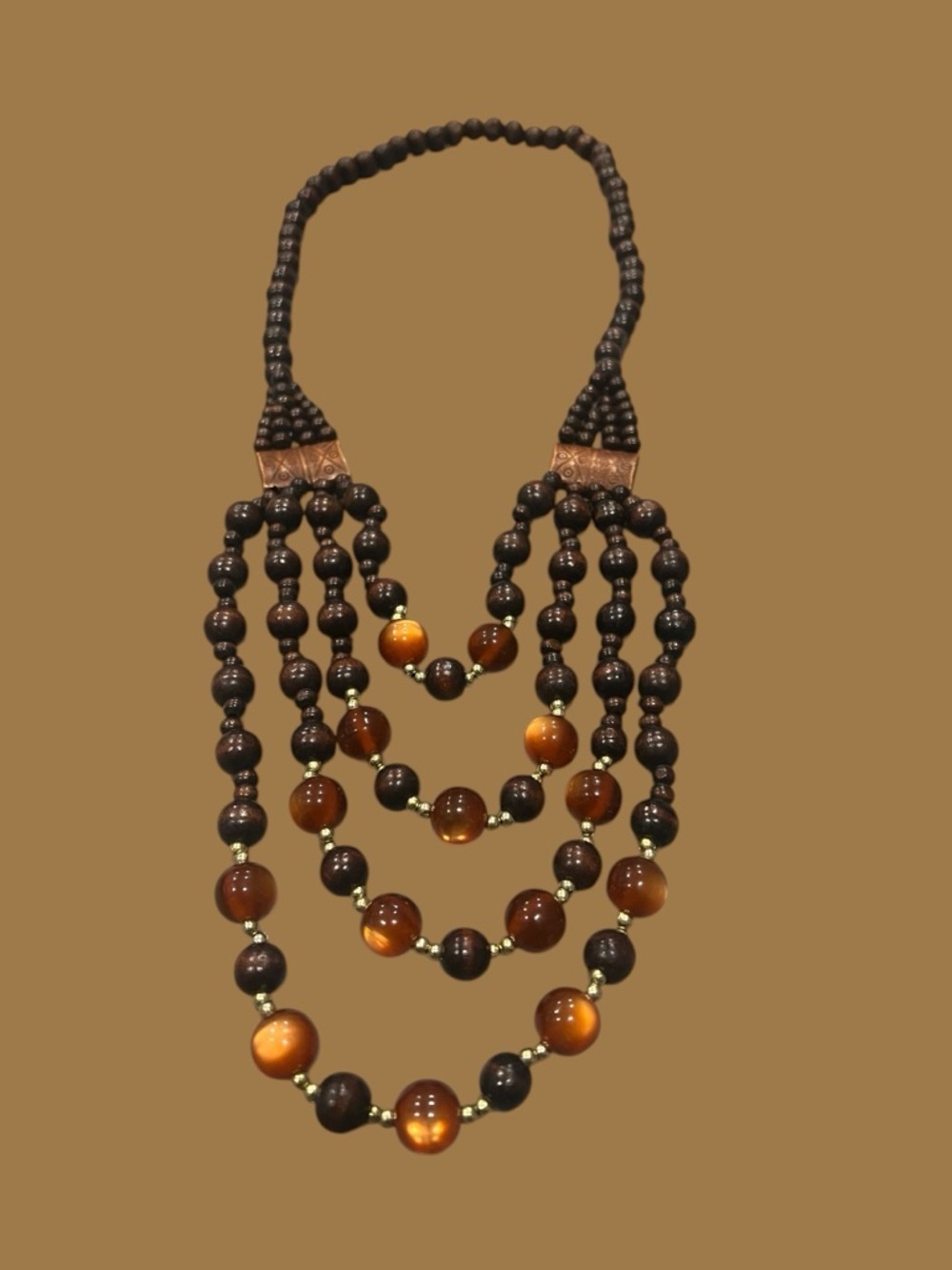 Multi-Strand Brown and Amber Beaded Necklace - Women Jewelry